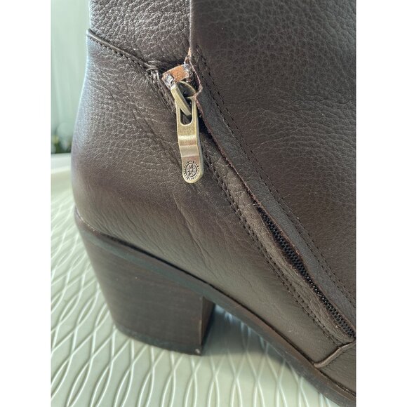 Bussola Ramona Mid Calf Boot Size 38 Brown Leather Stacked Heel Side Zipper Boho - Picture 4 of 9